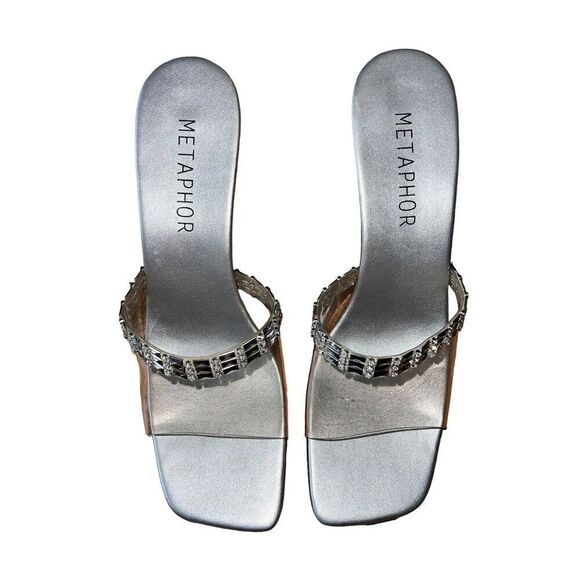 Metaphor Silver/Clear - Jewels - Square Toe Sandals Womens Size 10 - Picture 3 of 11